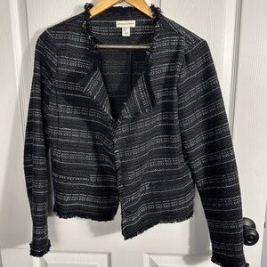Adrienne Vittadini open front jacket, size small, black, raw edges, spring